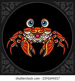 Colorful crab zentangle arts isolated on black background