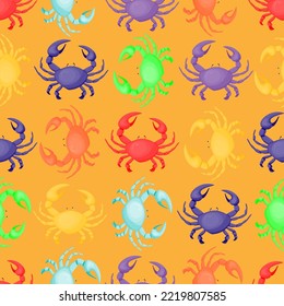 colorful crabs, seamless pattern, vector illustration