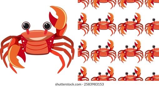 Colorful crabs in a seamless vector design