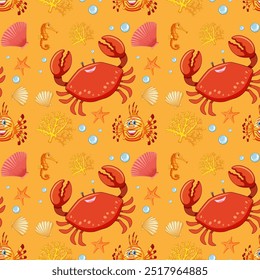 Colorful crabs, shells, and sea creatures