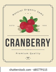 Colorful Cranberry Jam Packaging Logo Design Element in Vintage Style. Cranberry Retro Label Vector Illustration.