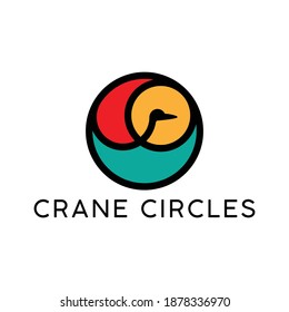 colorful crane in circle logo vector