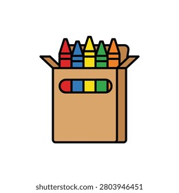 Colorful Crayon Box Vector Illustration for Kids School