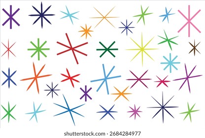 Lápiz de colores y pincel dibujados Asteriscos y Formas de estrellas - Elementos de diseño de Vector geométricos Funky