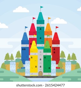 colorful crayon castle vector art