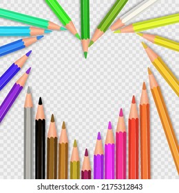 Colorful crayon colored pencil set. Back to school concept with colorful crayons on png. Vector multicolored pencils, study. Back to school vector design, vector illustration. Pencils for painting.