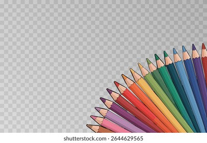 Colorful crayon colored pencil set png. Back to school concept with colorful crayons on isolated transparent background. Vector multicolored pencils illustration.