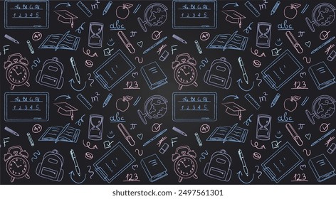 Colorful Crayon Doodle School Elements background