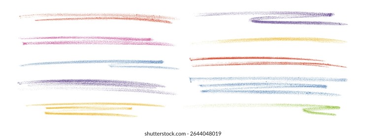 Colorful Crayon Scribble Lines Set, Hand-Drawn Strokes on White Background Isolated Collection	
