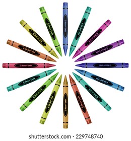 Colorful Crayon Set Arranged in Circular Shape