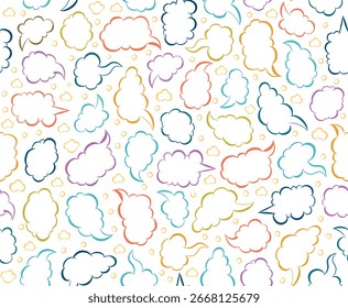 Colorful crayon speech bubbles seamless pattern. Cute cloud speech bubbles. Crayon cloud messages. Vector colorful seamless pattern.