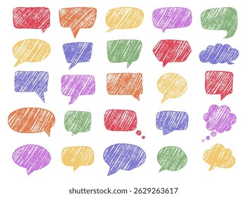 Colorful Crayon Speech Bubbles Set with Various Styles and Shapes