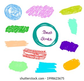 Colorful crayon strokes set. Brush stroke set