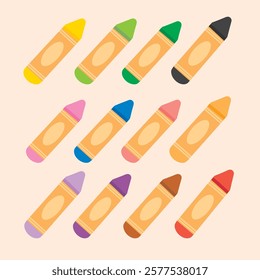 colorful of crayon vector illustration. variety color crayon for decoration.background crayon.art and craft supplies. art tools for kid and children. education equipment.