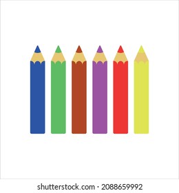 Colorful crayons, blue, green, brown, violet, red and yellow illustration, icons.