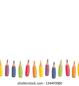 colorful crayons cartoon style horizontal seamless bottom border on white background