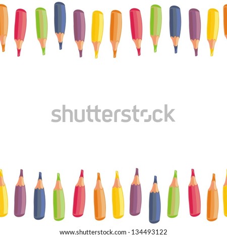 colorful crayons cartoon style horizontal seamless top and bottom border on white background