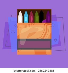 Colorful crayons flat illustration. Art studio, pastel, school. Painting concept. Vector illustration can be used for topics like education, art, hobby