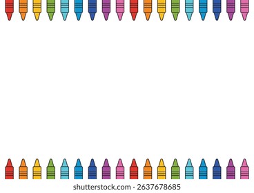 Colorful crayons Frame border on White Background,  back to school ,Crayons colorful , vector illustration