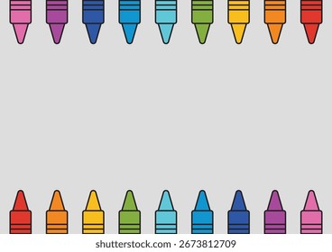 Lápis de cera colorido Borda do quadro no fundo branco, de volta à escola, Lápis de cera colorido, ilustração vetorial