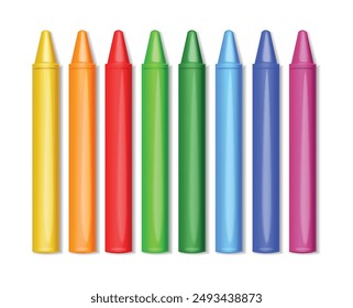 Colorful crayons isolated set,  white background. Vector. Colorful school supplies, vector illustration. Stationery	