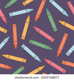 Patrón sin fisuras de crayones coloridos. Diseño de impresión para embalaje, portada, proyectos escolares, Anuncio, póster. Ilustración vectorial