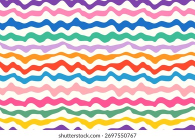 Patrón de Vector sin costuras de rayas locas coloridas, fondo de líneas Horizontales distorsionadas deformadas para diseños de verano para niños