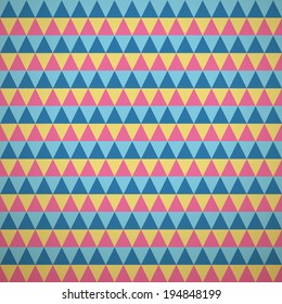 Colorful crazy vector pattern (tiling). Pink, yellow and blue colors. Endless texture can be used for printing onto fabric and paper or scrap booking. Abstract triangle shape.