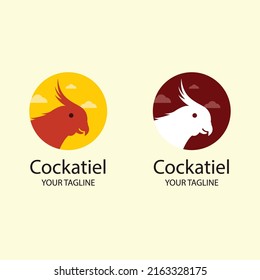 Colorful Creaming Cockatiel Bird Cartoon Vector Iconic Symbol logo Illustration. A. Flat Cartoon