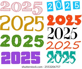 Colorido y creativo 2025 juego de tipografía para Diseños de calendario, póster y celebración