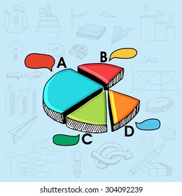 Colorida gráfica circular creativa 3D sobre varios elementos de infografía empresarial.