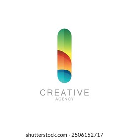 Logotipo de agencia creativa colorida con diseño de letra I degradada
