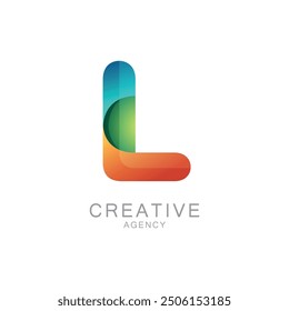 Logotipo de agencia creativa colorida con diseño de letra L degradada


