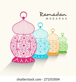 Colorful creative arabic lamps or lanterns on white background for holy month of muslim community, Ramadan Kareem celebration.