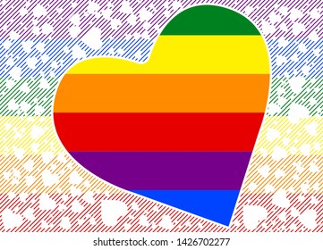  Colorful creative background with large rainbow heart for gay pride banner/Tshirt/garment/textile/fabric. Space for your text.