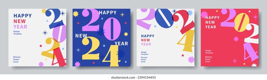 Colorful creative banner set of 2024 Happy New Year. Minimalistic trendy design templates with typography logo 2024. Perfect for party invitations, celebration backgrounds, card, cover, mobile apps.