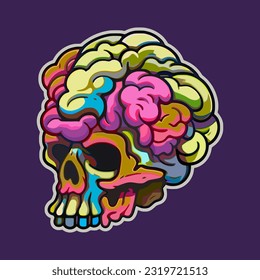 colorful creative brain skull art illustration, for printing, sticker, shirt, poster