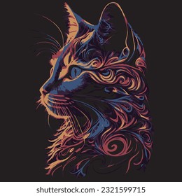 Colorful Creative cat design made by illustration. Vector design made for 
T shirt printing. 