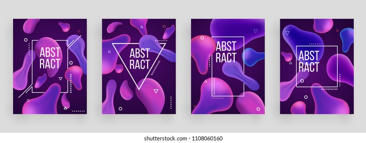 Colorful creative cover set with fluid or water drop abstract  illustration.