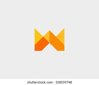 Colorful creative crown flower sign. Universal hand fist mount vector icon. Abstract letter M W logo design template.