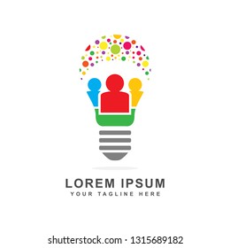 colorful creative designs with groups of abstract people in the bulb