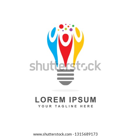 colorful creative designs with groups of abstract people in the bulb