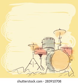 Colorful creative drum set on vintage stylish background.