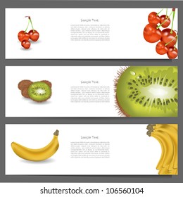 Colorful creative fruit banner set with kiwi cherry and banana