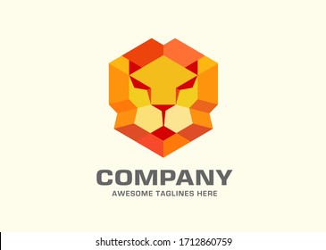 Colorful Creative Geometric Lion Head Logo Symbol Vector Design Illustration