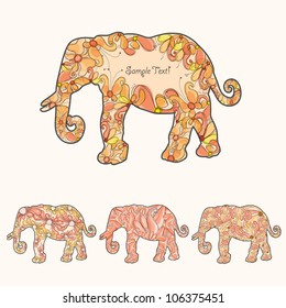 Colorful creative happy modern abstract nature elephant set with spring flower