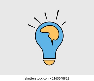 Colorful Creative Idea Icon. Human brain on Light bulb.