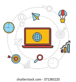Elementos Infográficos creativos coloridos con el concepto de dispositivo digital para el progreso empresarial.