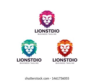 Colorful creative lion head logo symbol design illustration. Lion Head illustration vector Design template. Creative Industry, Multimedia, entertainment, Educations, and any related business