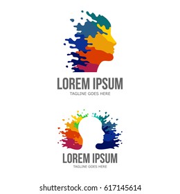 Colorful Creative Man Head Logo / Mind Splash Paint Vector / Brain Logo